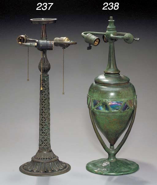 A 'TURTLEBACK TILE' BRONZE TABLE LAMP BASE