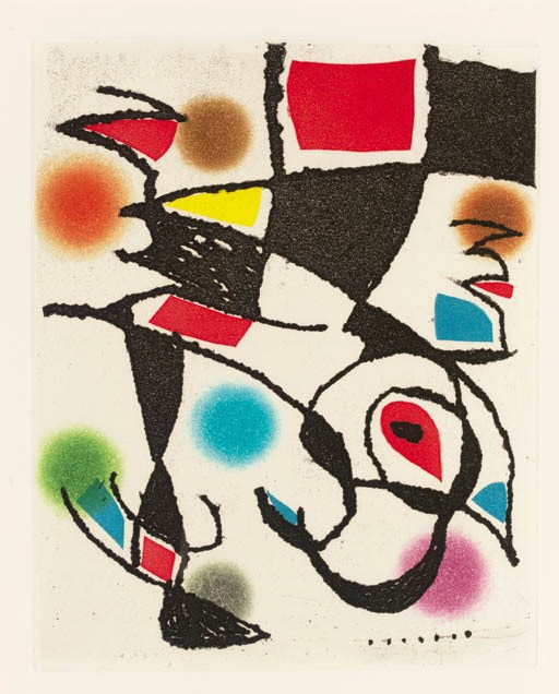 [MIRO, Joan]. René CHAR.
Le Marteau sans maître. Paris : Le Vent d'Arles, 1976. In-folio (470 x 360 mm) sous chemise et emboîtage de l'éditeur.

ILLUSTRATIONS : 8 eaux-fortes avec aquatinte en couleurs en double page et volantes, 15 eaux-fortes avec aquatinte en couleurs et volantes de MIRO.

Tirage à 215 exemplaires, un des 15 de Chapelle réservés aux collaborateurs de l'ouvrage et signés au colophon par l'auteur et l'artiste.