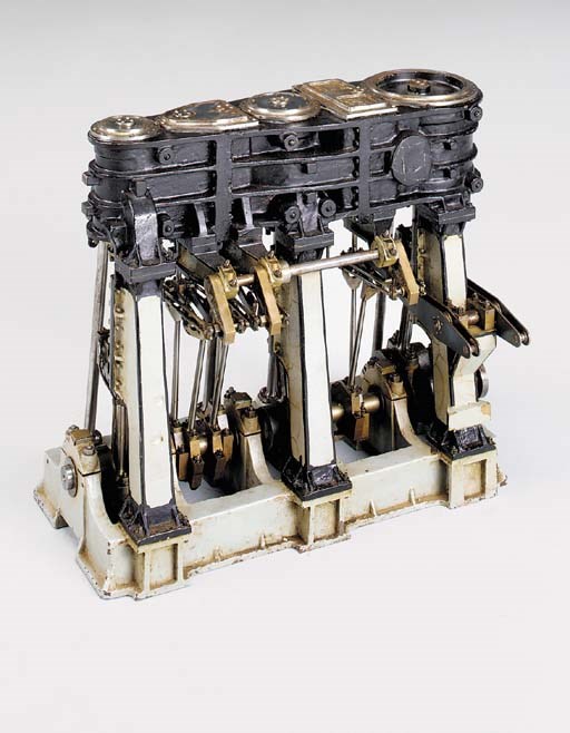 A well engineered partially complete model four pillar vertical reversing triple expansion marine engine,