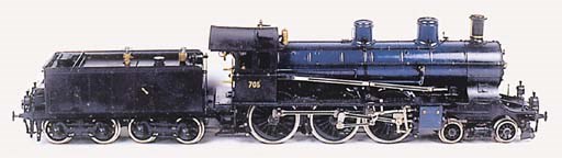 A fine gauge 1 (35mm scale) live steam spirit fired model of the Swiss State Railways (ex Jura-Simplon Railway) Class A3/5 four cylinder compound 4-6-0 locomotive and tender No.705,