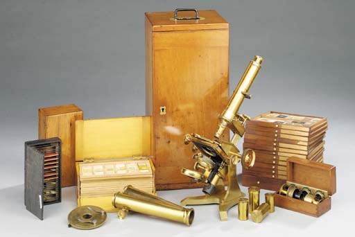 A 19th-Century lacquered-brass compound monocular microscope,