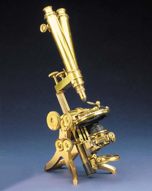 A fine 19th-Century lacquered-brass compound binocular microscope,