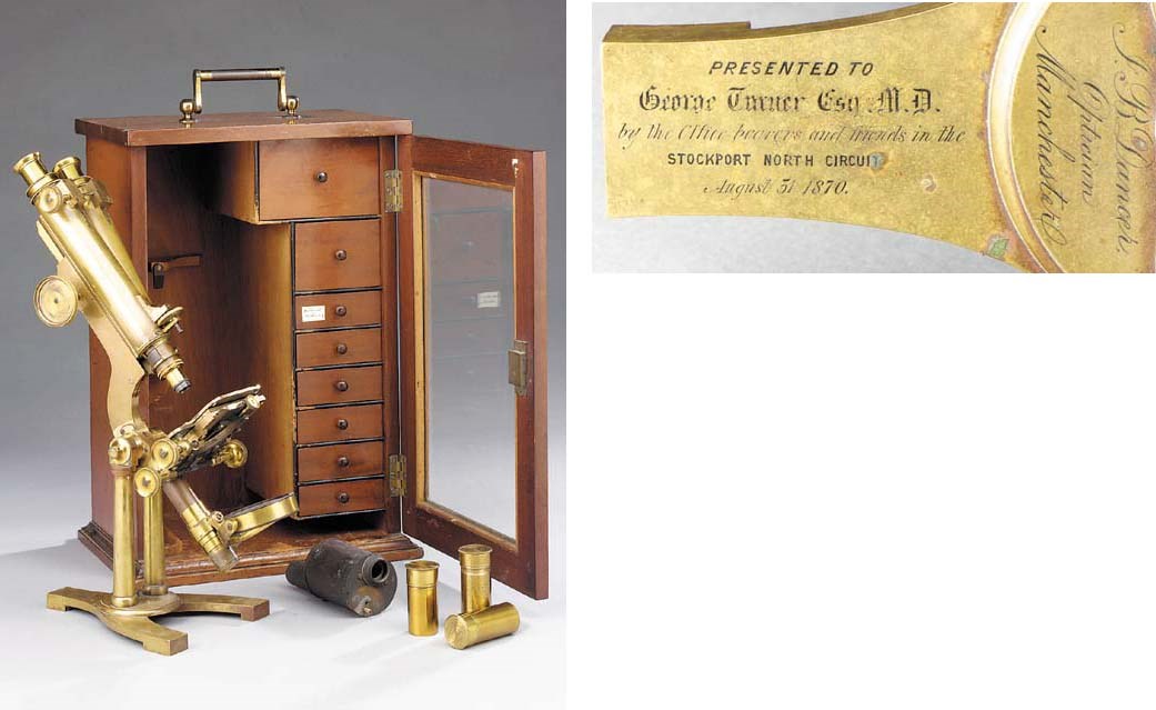 A fine 19th-Century lacquered-brass compound binocular microscope,