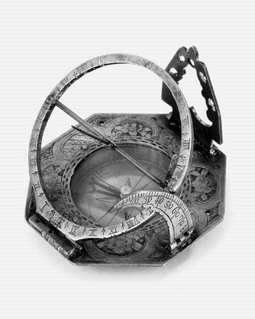 An 18th-Century brass Ausgburg-pattern equinoctial compass sundial,