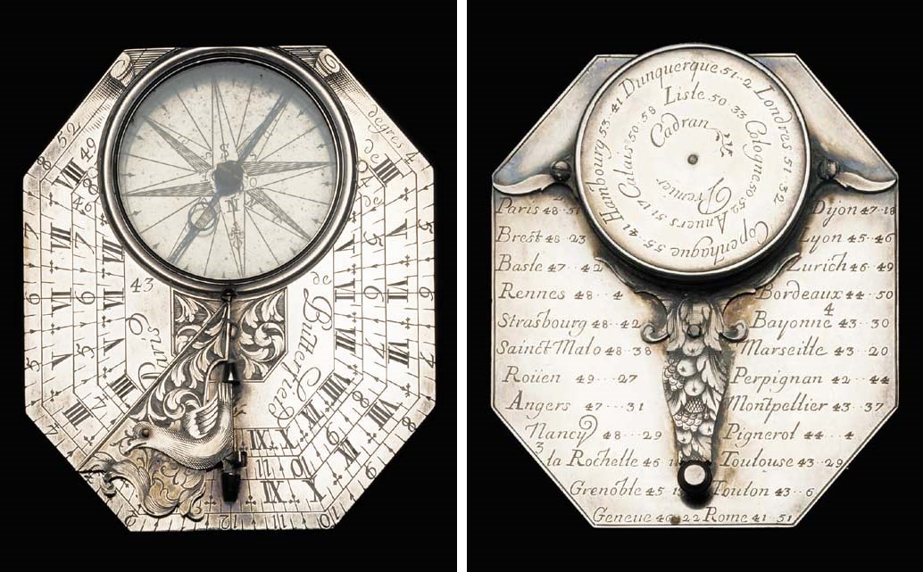 A fine 18th-Century silver Butterfield-pattern compass sundial,