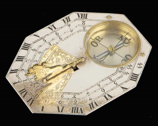 A fine late 18th-Century silver and brass Butterfield-type compass,