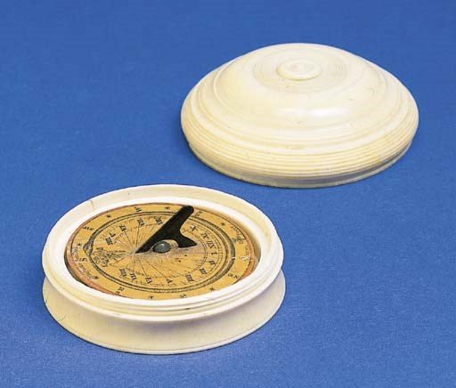 A miniature dry-card magnetic compass sundial,