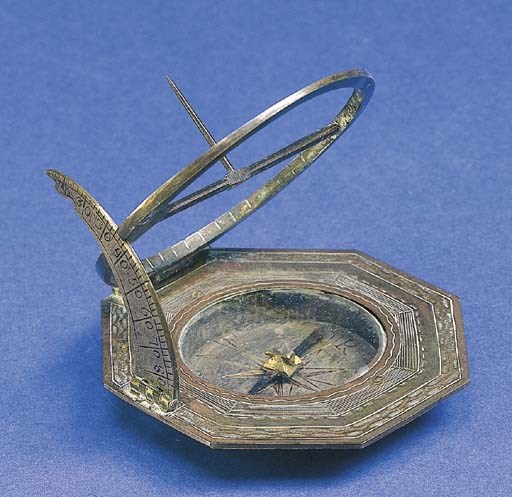 A late 18th-Century brass Augsburg-pattern equinoctial compass sundial,