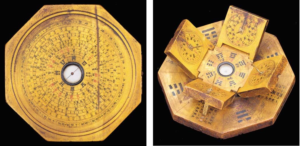 A 19th-Century Chinese wooden multiple sundial and geomancer's compass,