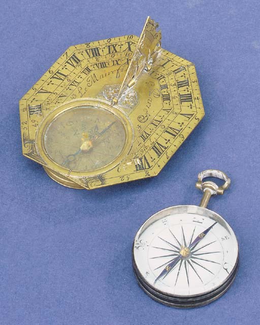 A late 18th-Century brass Butterfield-type compass sundial,