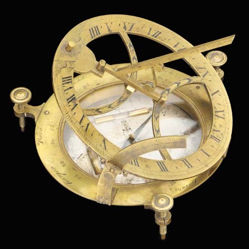 A 19th-Century Russian brass equinoctial compass sundial,