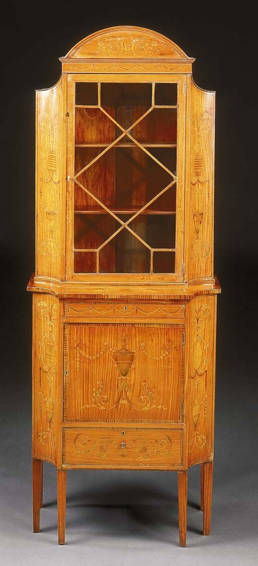 MOBILE A DUE CORPI INGLESE IN SATINWOOD E ALTRI LEGNI