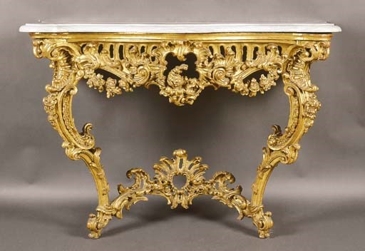 CONSOLE IN LEGNO INTAGLIATO E DORATO, PIEMONTE, METÀ SECOLO XVIII,
