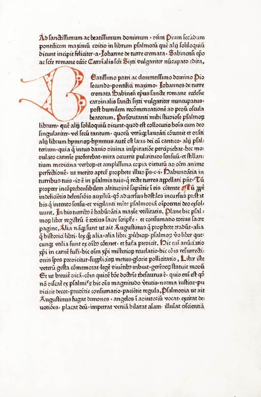 TURRECREMATA, Johannes de (1388-1468). Expositio super toto psalterio. [Augsburg]: Johann Schüssler, 6th May 1472.