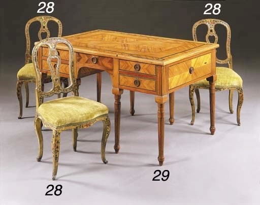 A SET OF THREE ITALIAN ROCOCO POLYCHROME-PAINTED SIDE CHAIRS