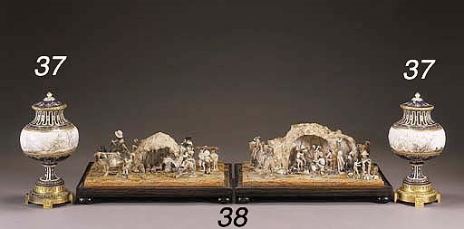 TWO POTTERY AND MIXED MEDIA FIGURAL DIORAMAS