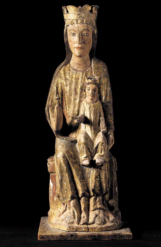 A CATALONIAN POLYCHROME AND GILTWOOD FIGURAL GROUP OF THE MADONNA AND CHILD*