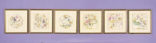 SET OF SIX CELESTIAL CHARTS HAND COLORED ENGRAVINGS
