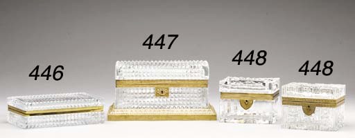 A FRENCH GILT-BRONZE MOUNTED CUT-GLASS RECTANGULAR BOX AND COVER WITH KEY