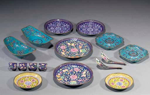A pair of enamel blue ground dishes
19th Century