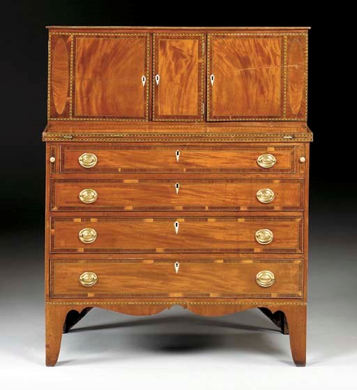 A FEDERAL INLAID MAHOGANY SECRETARY DESK
