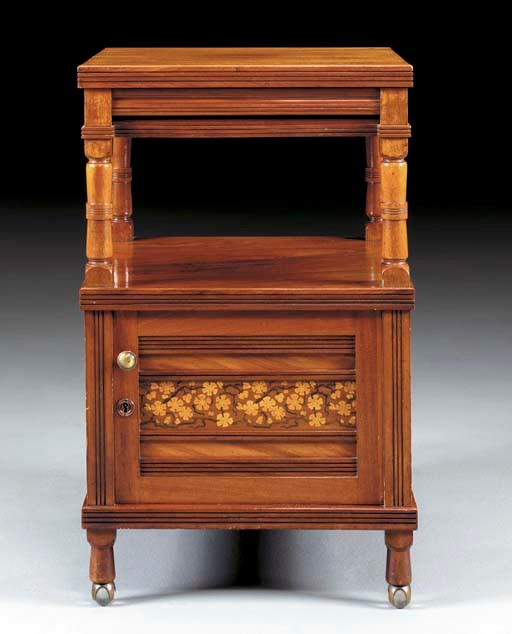 AN AESTHETIC MOVEMENT INLAID MAHOGANY STAND