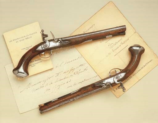 THE LAFAYETTE-WASHINGTON PAIR OF STEEL-MOUNTED "SADDLE" PISTOLS