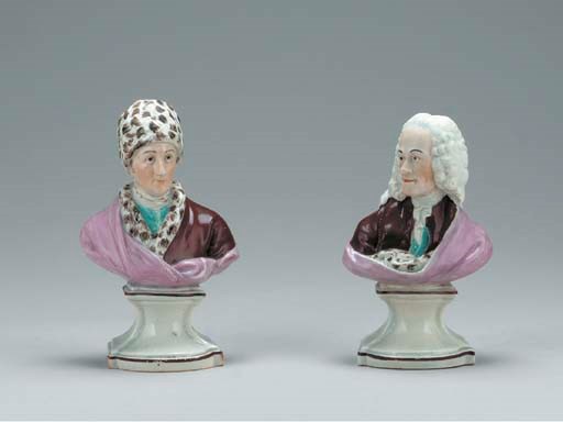 A PAIR OF STAFFORSHIRE PORCELAIN PORTRAIT BUSTS OF PHILOSOPHES