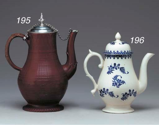 A SILVER-MOUNTED ENGLISH LEAD-GLAZED RED STONEWARE COFFEE-POT AND COVER