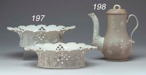 AN ENGLISH SALTGLAZE (DRABWARE) COFFEE-POT AND COVER