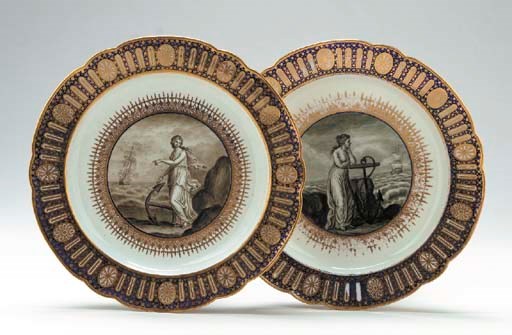 TWO WORCESTER (FLIGHT) DESSERT PLATES FROM THE 'HOPE' SERVICE