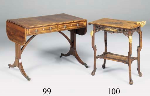 A REGENCY MAHOGANY SATINWOOD BANDED SOFA TABLE