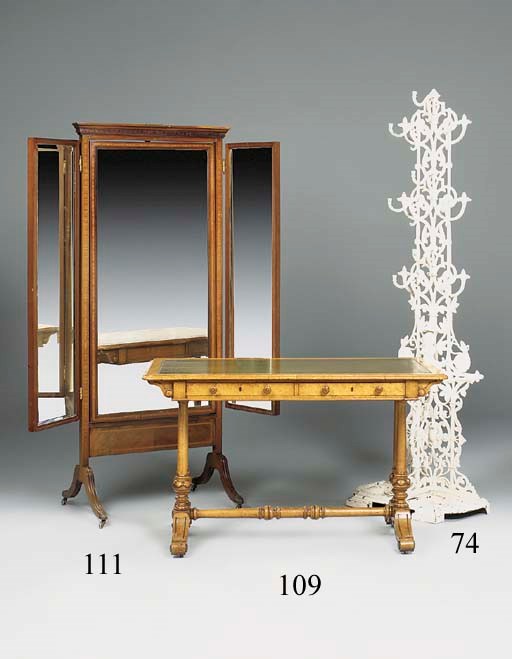 A Victorian birds eye maple writing table