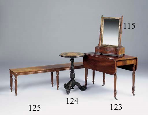 A Colonial ebony, specimen wood and Tunbridge banded octagonal tripod table, mid 19th century, the base probably Celanese