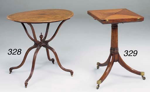 A GEORGE III MAHOGANY AND INLAID OCCASIONAL TABLE, in the French Hepplewhite style