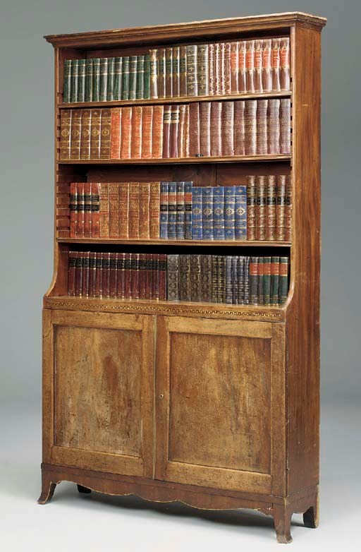 A GEORGE III MAHOGANY AND INLAID UPRIGHT OPEN BOOKCASE
