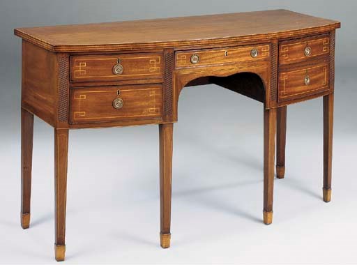 A REGENCY MAHOGANY AND INLAID BOWFRONT SIDEBOARD