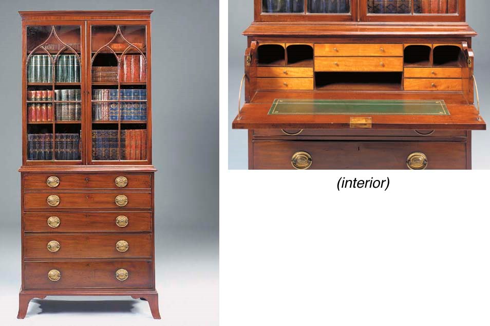 A GEORGE III MAHOGANY SECRETAIRE BOOKCASE of small size