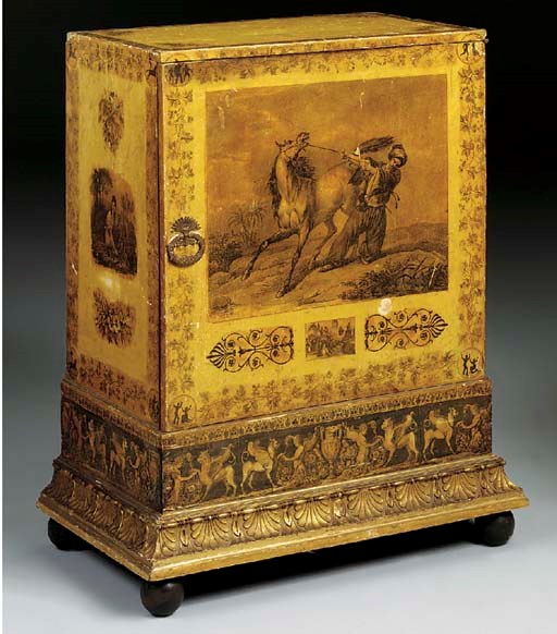 A Continental transfer decorated cabinet, parts 19th century