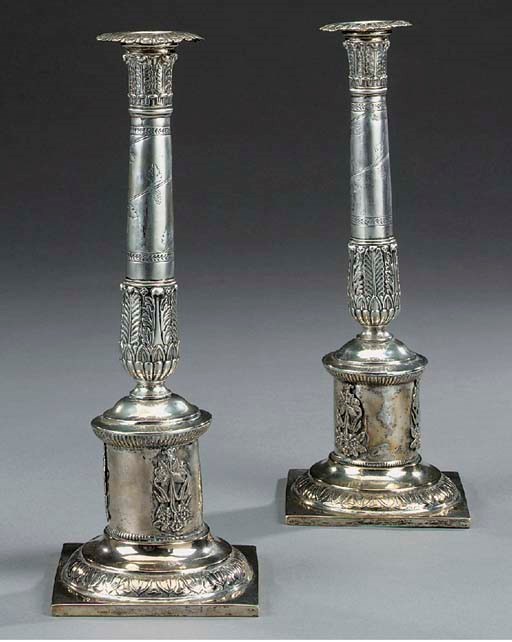 A pair of Empire silver candlesticks, first quarter 19th century