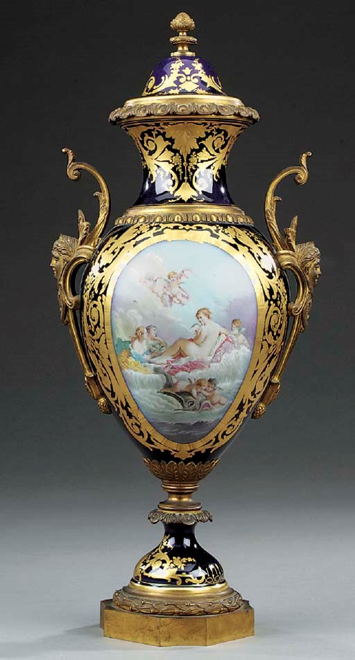 A Continental gilt bronze mounted porcelain vase and cover, late 19th or early 20th century