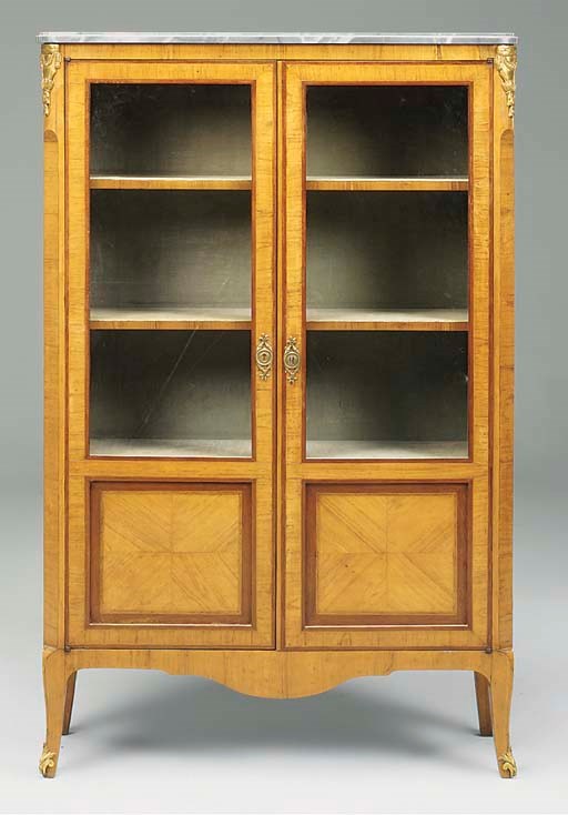 A FRENCH TULIPWOOD CROSSBANDED AND PURPLEWOOD VITRINE, 19TH CENTURY, in the Louis XV/XVI transitional style
