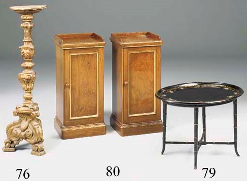 A pair of French walnut and parcel gilt bedside cabinets, early 20th century