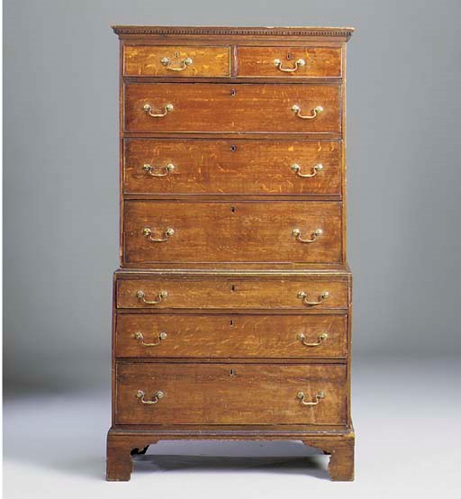 An oak mahogany tallboy, 18th century