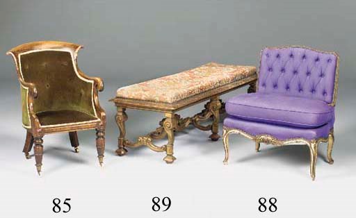 A giltwood long stool, early 20th century