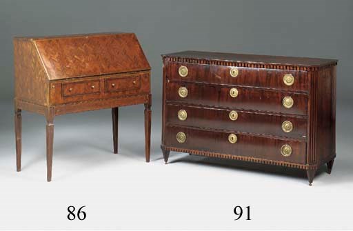 A Dutch mahogany chest of drawers, late 19th early 20th century