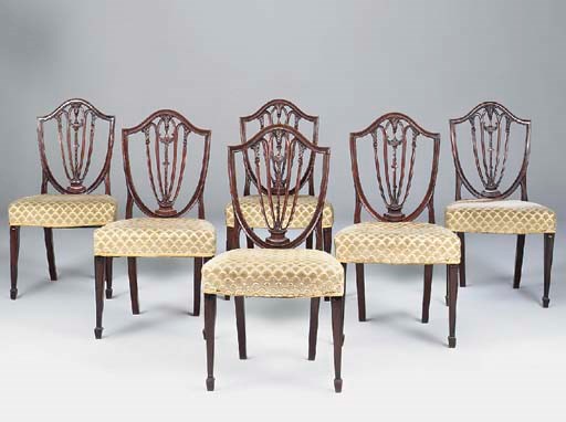 A set of six mahogany shield back dining chairs, mid 19th century