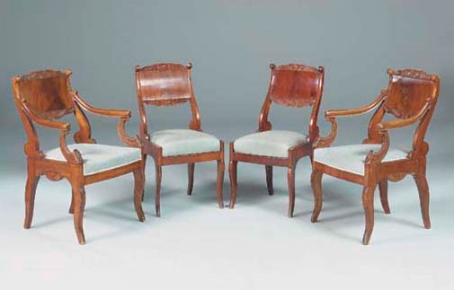 A NORTH EUROPEAN MAHOGANY AND STAINED BIRCH SUITE, LATE 19TH CENTURY