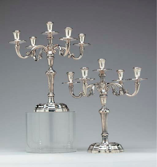 A PAIR OF ITALIAN SILVER CANDELABRA,