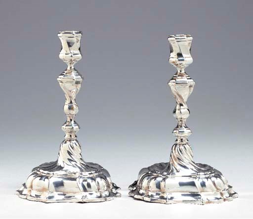 A PAIR OF GERMAN SILVER CANDLESTICKS,